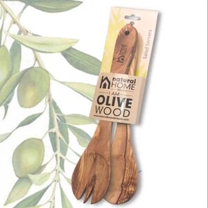 Natural Home I am Olive Wood  Wooden Serving Spoons Salad Servers